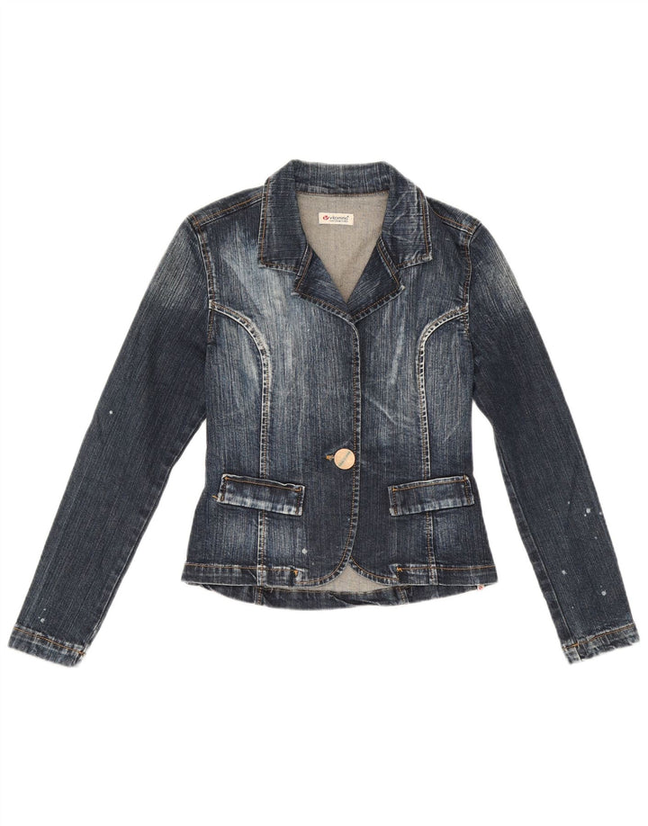 Vitamina Damen-Jeans-Blazer mit 1 Knopf, Größe UK 14, mittelblaue Baumwolle