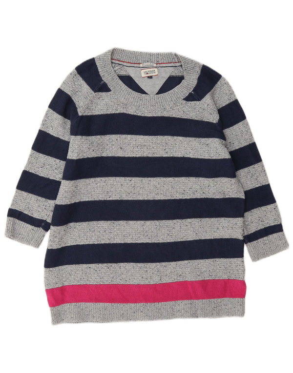 Tommy Hilfiger Damen-Pullover mit U-Boot-Ausschnitt, UK 16, Größe L, grau gestreift