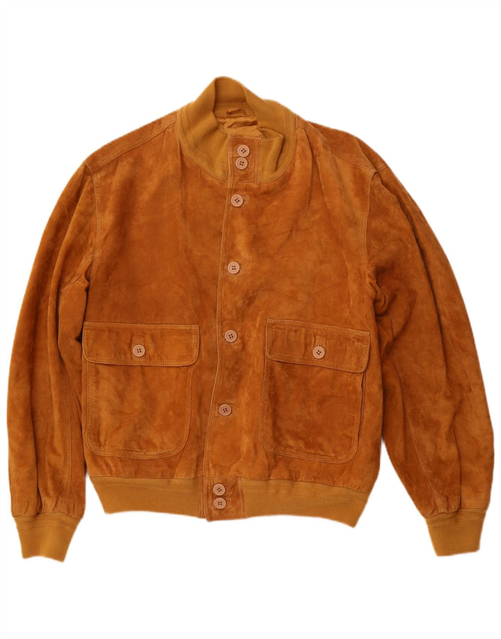 LAVORAZIONE ARTIGIANA Herren Wildleder Bomberjacke IT 48 Mittelbraunes Leder