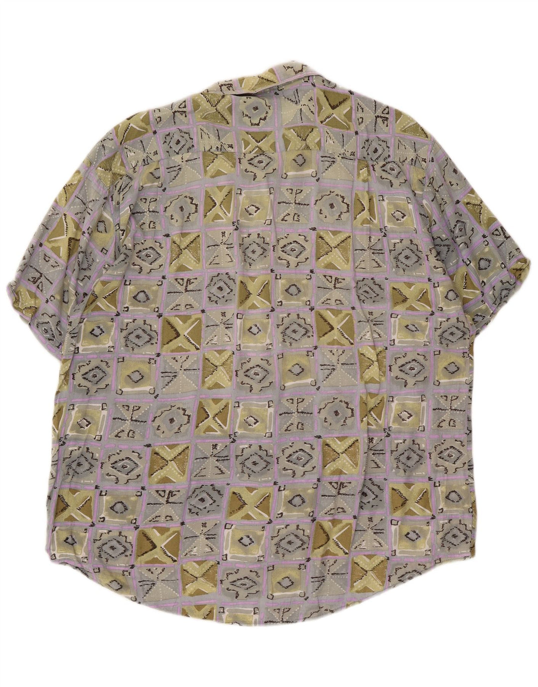 VINTAGE Herren Kurzarmhemd XL Mehrfarbige geometrische Viskose