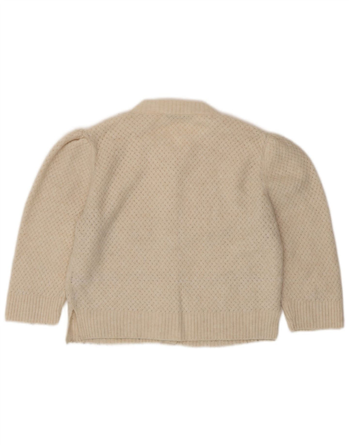 Zara Damen Crop Cardigan Pullover UK 10 Small Beige Polyester