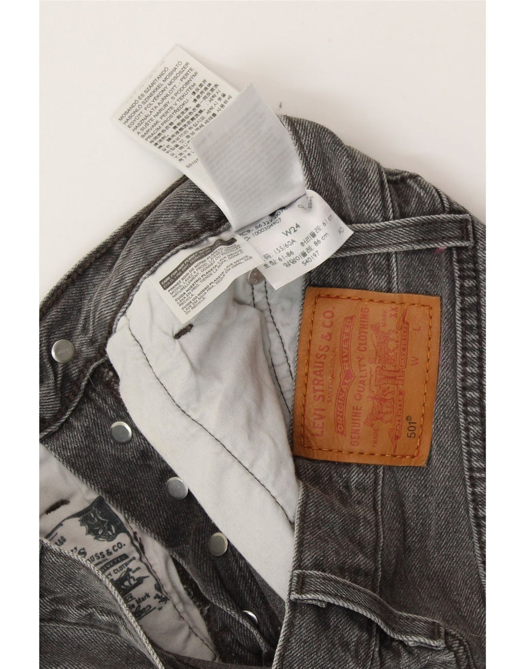 LEVI'S Damen 501 Jeansshorts W24 XS Graue Baumwolle