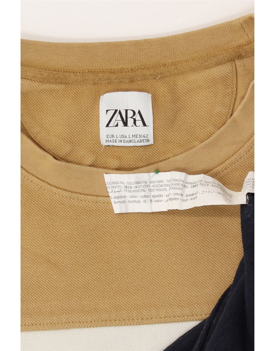 Zara Herren-Sweatshirt-Pullover, groß, beige, Colourblock-Baumwolle