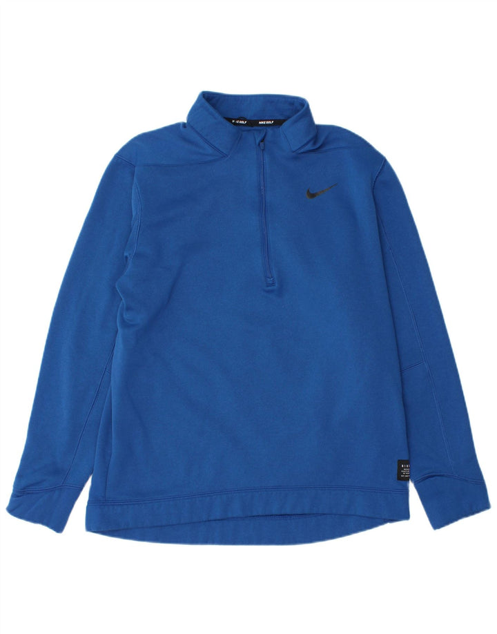 Nike Herren-Sweatshirt mit Reißverschluss am Hals, mittelblaues Polyester