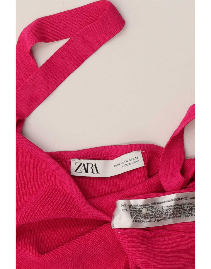 Zara Damen Strick-Crop-Top UK 12 Mittelrosa Nylon