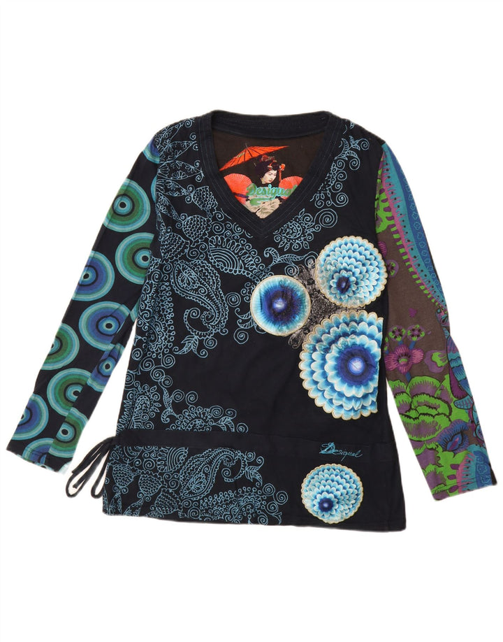 Desigual Damen Graphic Top Langarm UK 18 XL Marineblau Patchwork