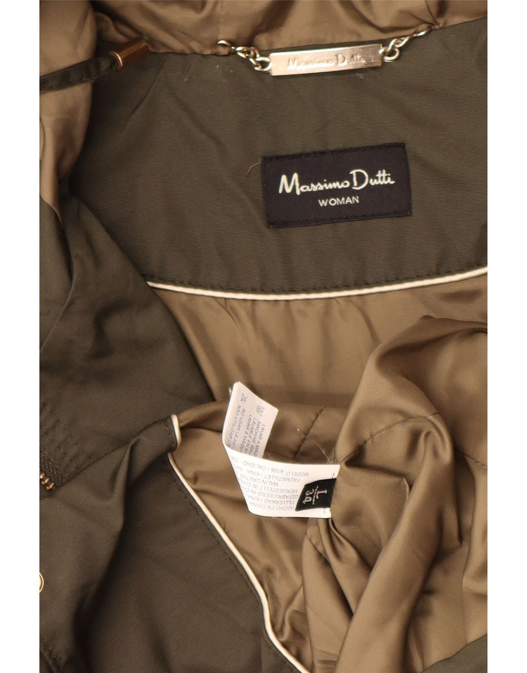 MASSIMO DUTTI Damen-Parkajacke mit Kapuze, UK 16, Größe L, Grün, Polyester