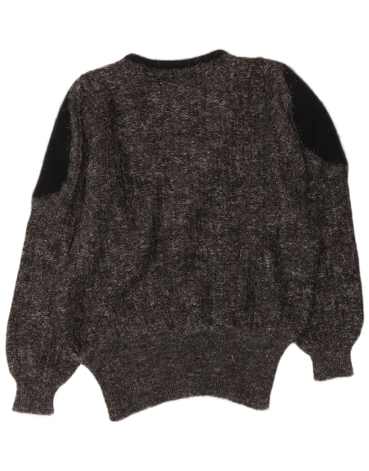 VINTAGE Damen-Pullover mit V-Ausschnitt IT 44 Mittelgrauer Farbblock