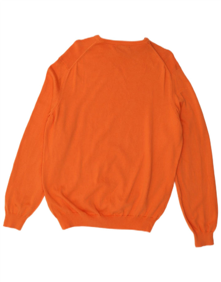 Massimo Dutti Herren-Pullover mit U-Boot-Ausschnitt, groß, orangefarbene Baumwolle