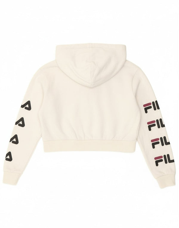 Fila Womens Crop Graphic Übergroßer Kapuzenpullover UK 4 XS Weiße Baumwolle