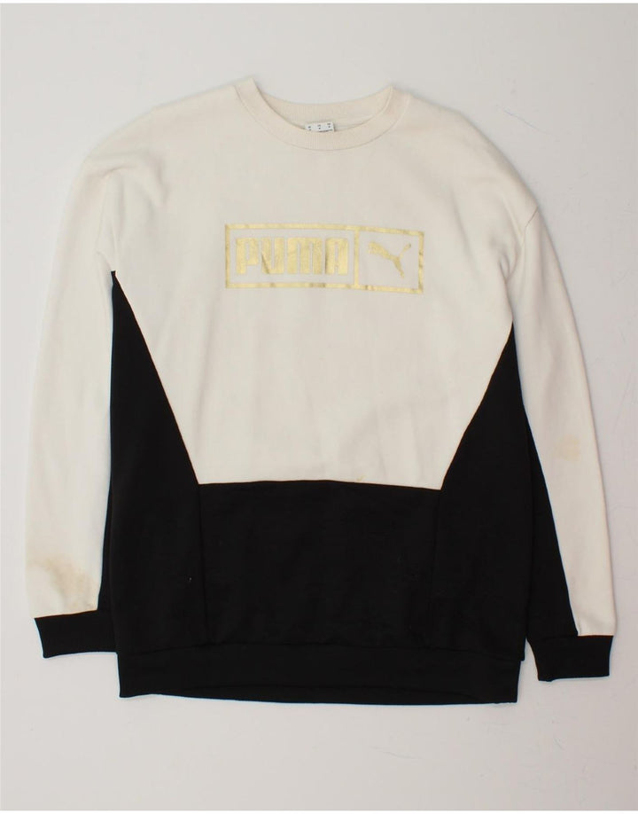 PUMA Mens Graphic Sweatshirt Jumper Medium White Colourblock Cotton Vintage Puma and Second-Hand Puma from Messina Hembry 