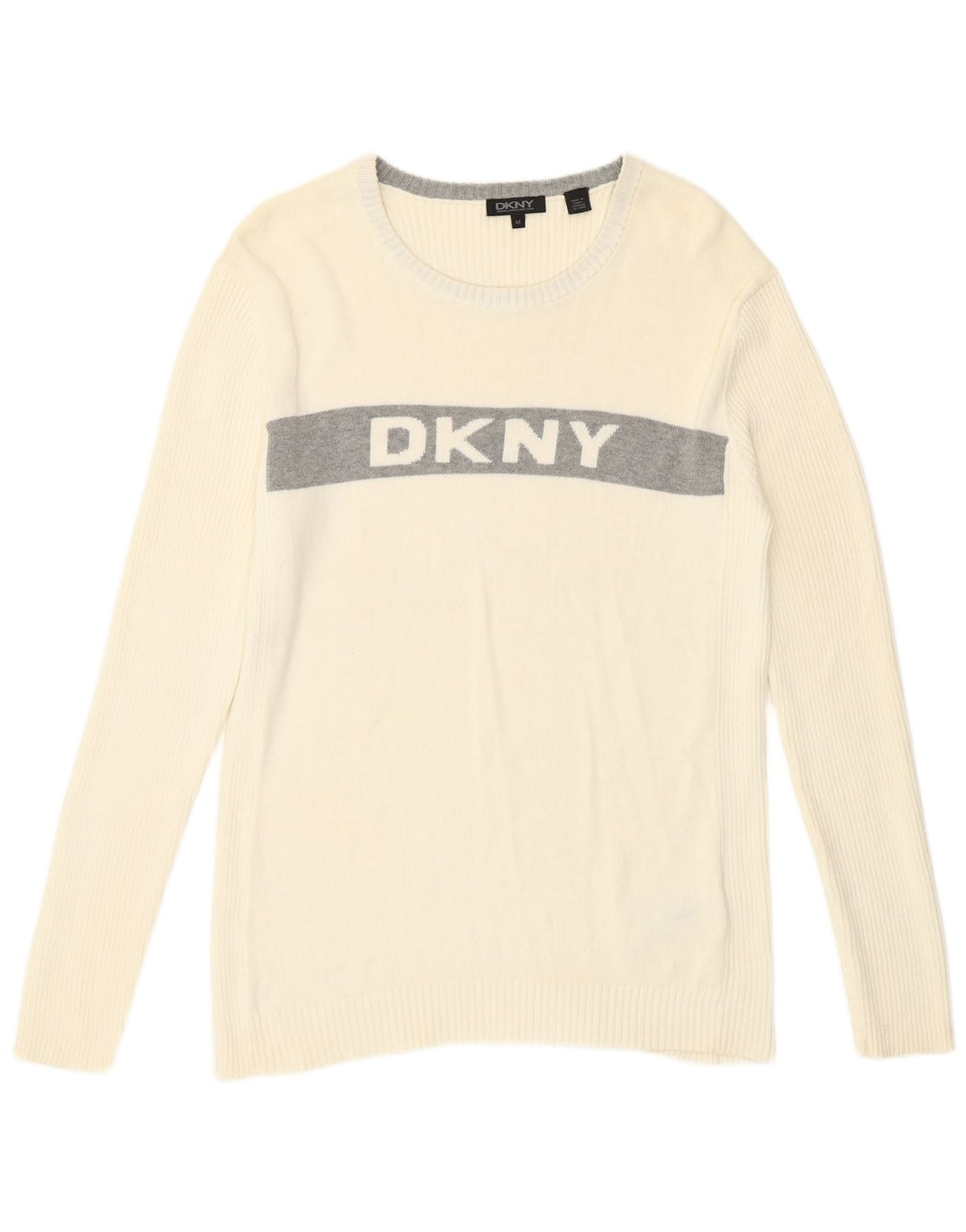 Dkny Herren-Pullover mit grafischem U-Boot-Ausschnitt, mittelweiße Colourblock-Baumwolle