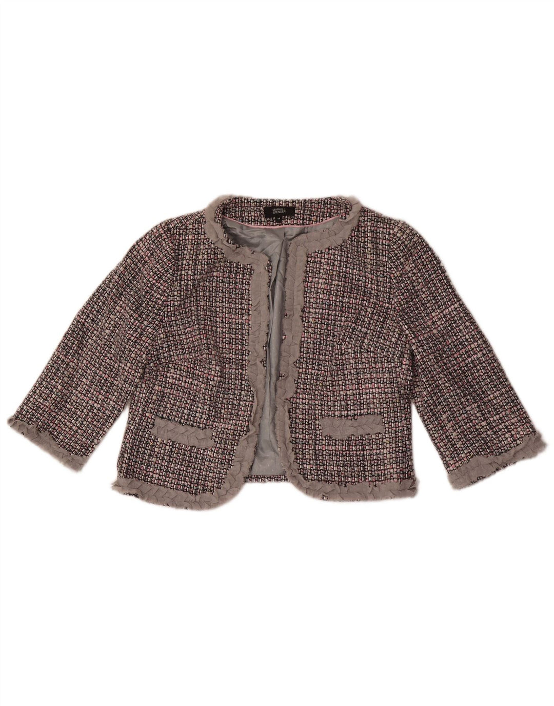 Marks & Spencer Damen Bolerojacke mit 3/4-Ärmeln, UK 14, Mittelgrau kariert