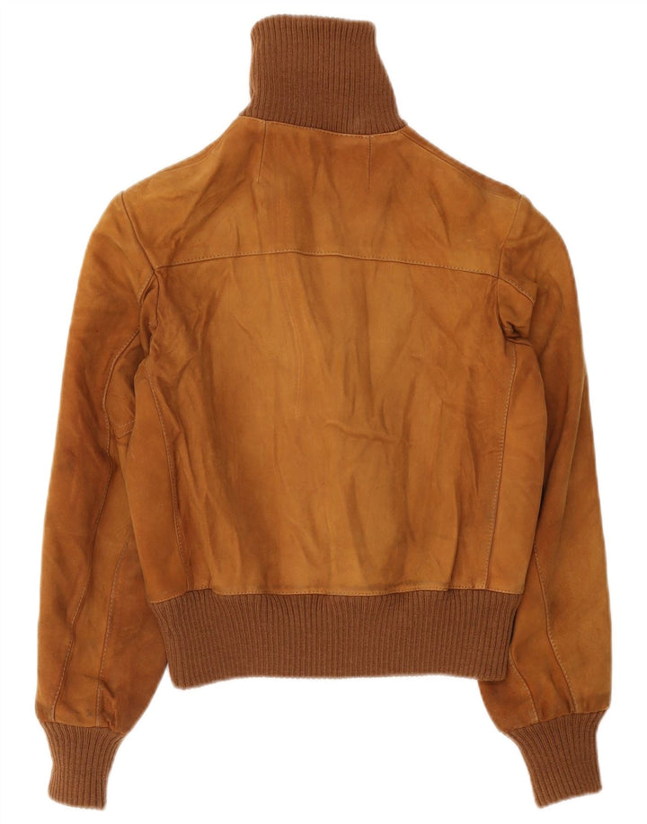 Vintage Damen Wildleder Bomberjacke UK 10 Small Brown