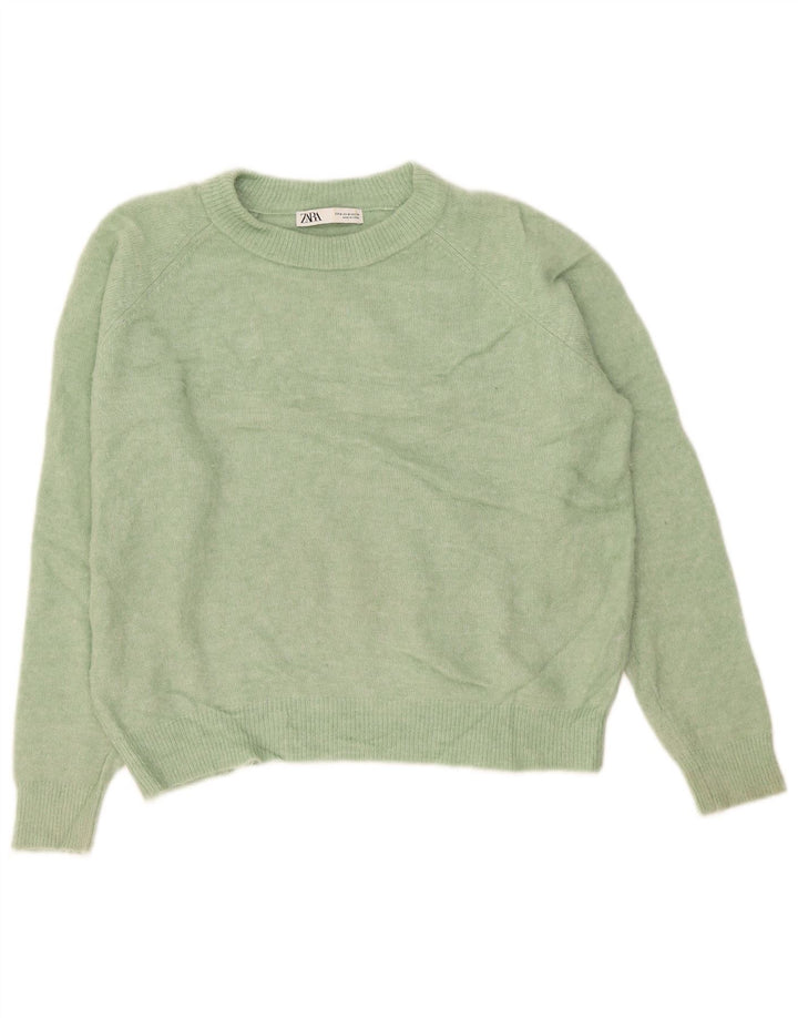 Zara Damen-Pullover mit Rundhalsausschnitt, übergroß, UK 14, mittelgrünes Nylon