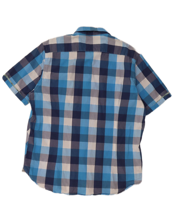 Ted Baker Mens Short Sleeve Shirt Size 6 2XL Blue Check Cotton