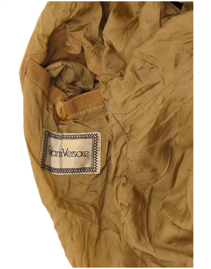 Gianni Versace Damen Bomberjacke aus Wildleder mit lockerer Passform, UK 38, Mittelbeige