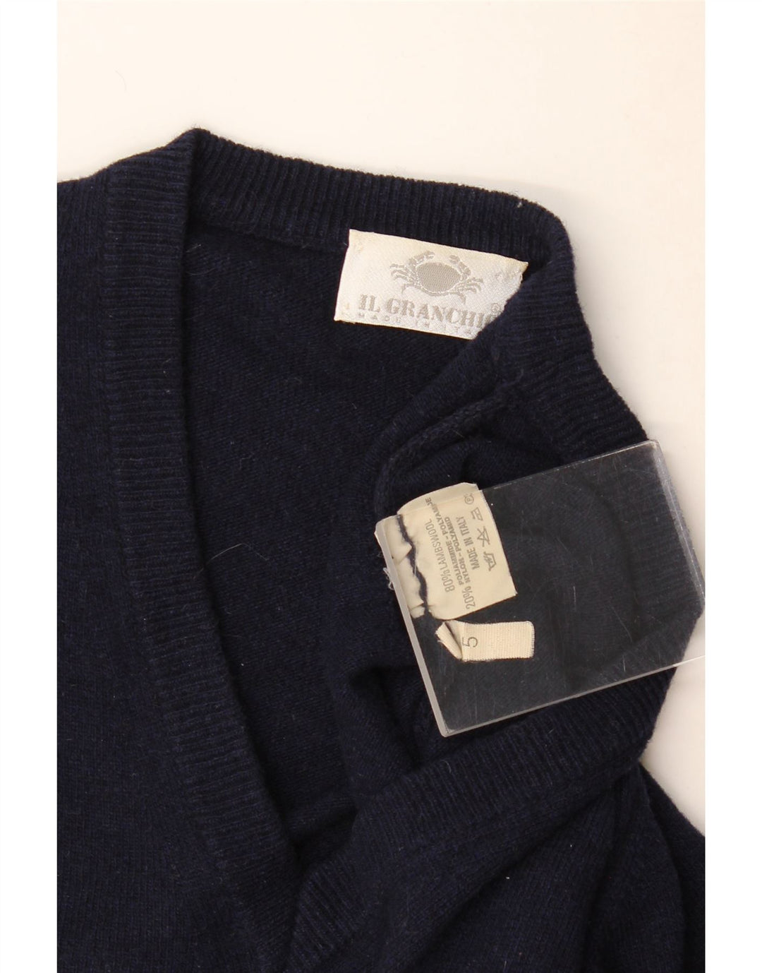 Il Granchio Herren-Pullover mit V-Ausschnitt, groß, marineblaue Lammwolle