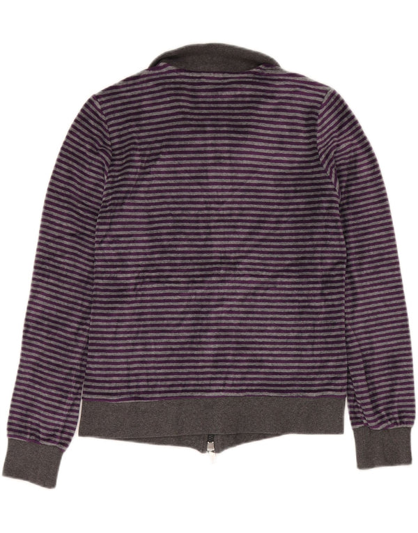 NIKE Damen-Trainingsanzug-Top-Jacke UK 12/14 Mittellila gestreift aus Baumwolle