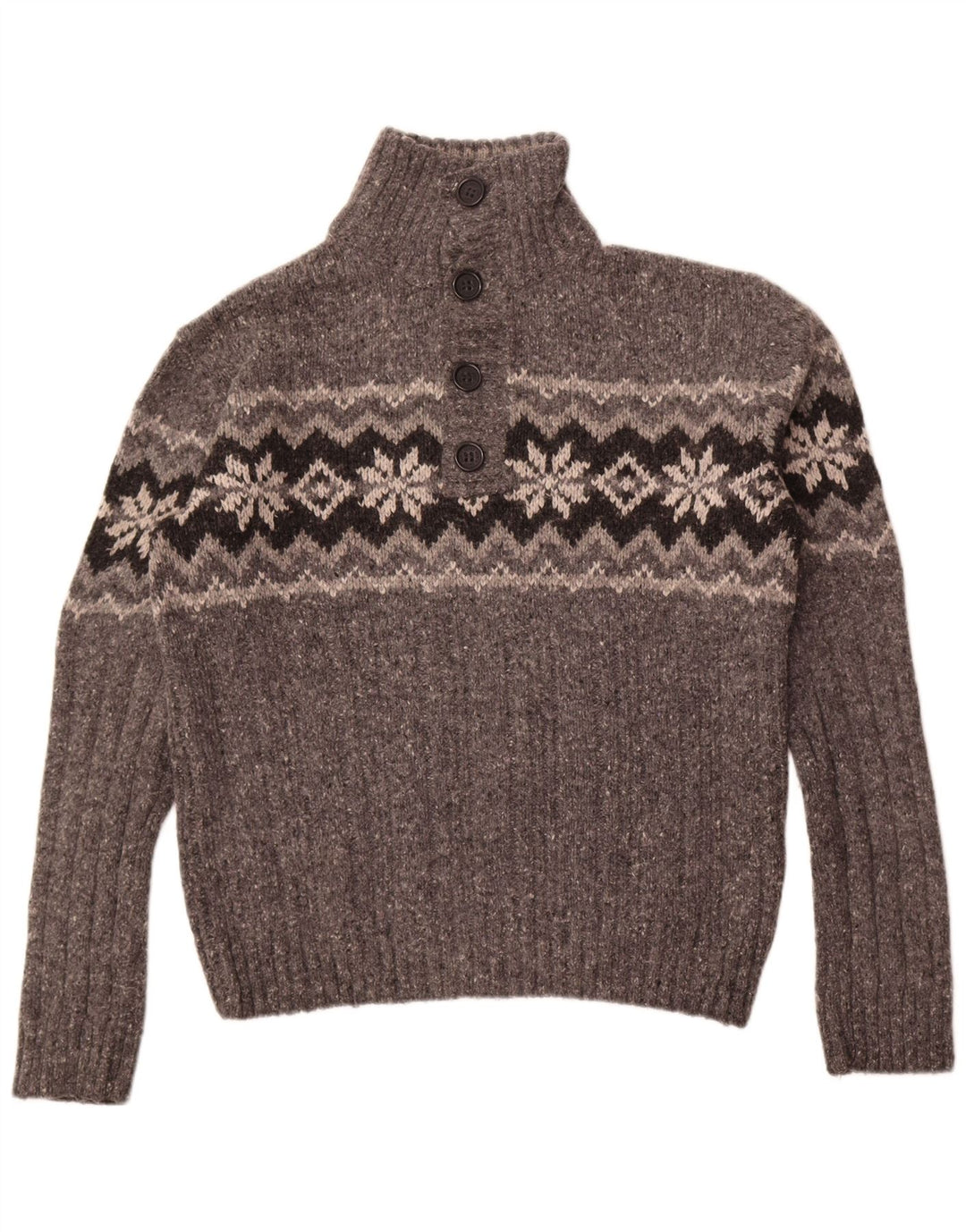Marks & Spencer Herren-Pullover mit Knopfkragen, groß, graue Fair-Isle-Wolle