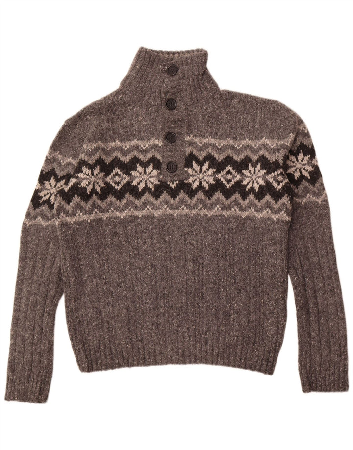 Marks & Spencer Herren-Pullover mit Knopfkragen, groß, graue Fair-Isle-Wolle
