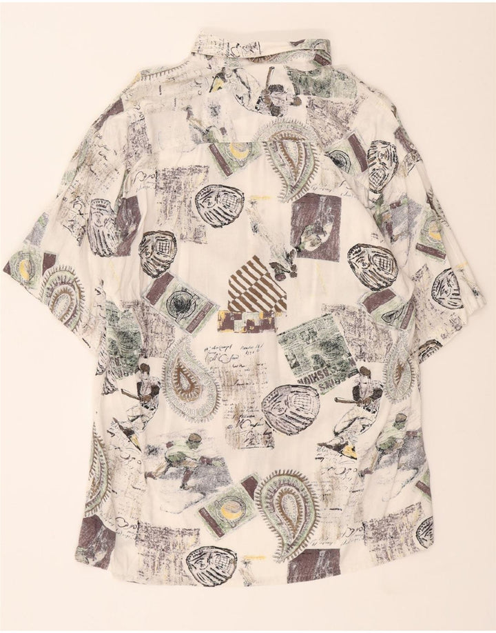 VINTAGE Mens Short Sleeve Shirt Medium White Paisley Viscose Vintage Vintage and Second-Hand Vintage from Messina Hembry 