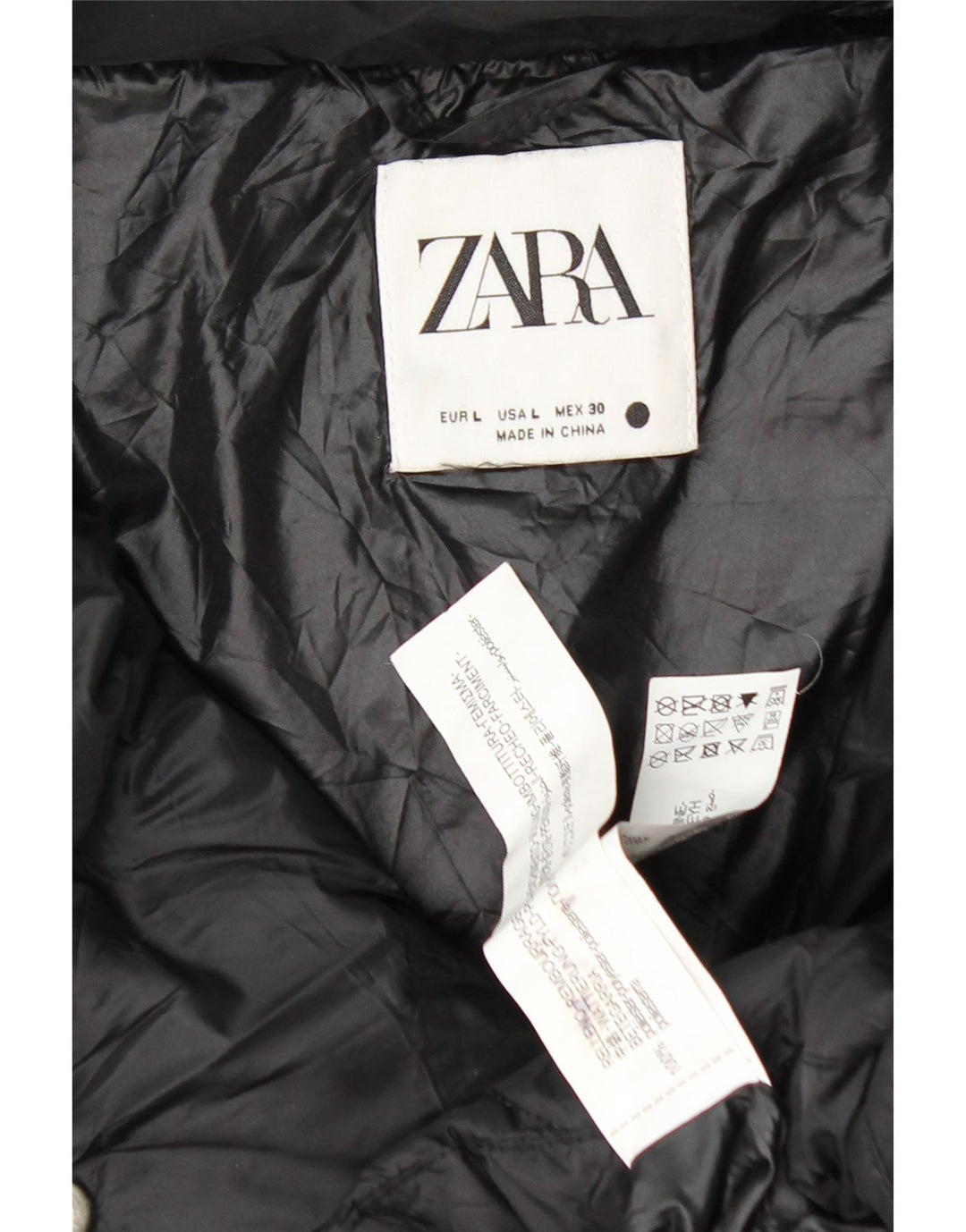 ZARA Damen Übergroße wattierte Jacke UK 16 Large Schwarz Polyester