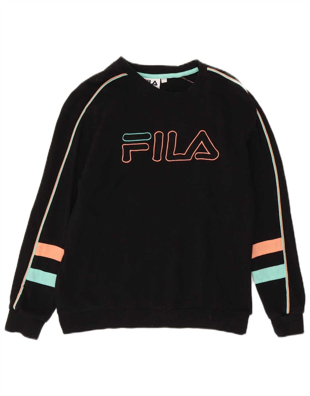 Fila Damen Grafik-Sweatshirt-Pullover UK 8 Small Schwarz Baumwolle