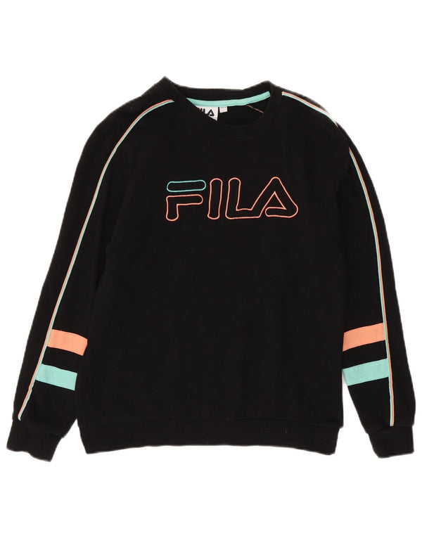 Fila Damen Grafik-Sweatshirt-Pullover UK 8 Small Schwarz Baumwolle