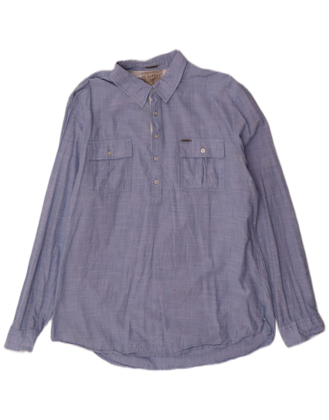 Guess Herren-Pulloverhemd mit normaler Passform, XL, blaue Baumwolle