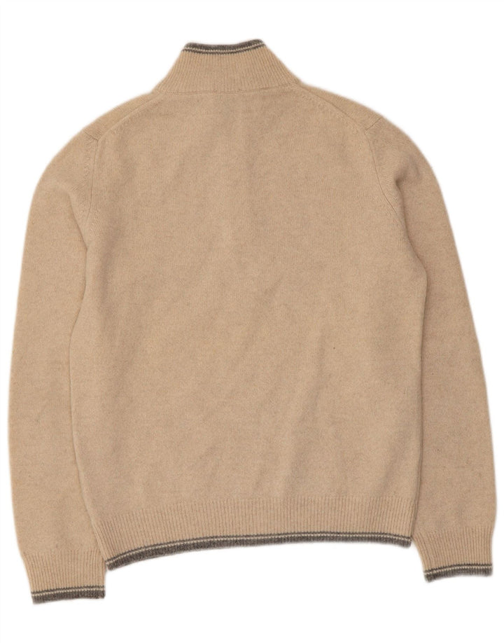 Henry Cottons Herren-Pullover mit Reißverschluss am Hals, mittelgroße beige gestreifte Schurwolle