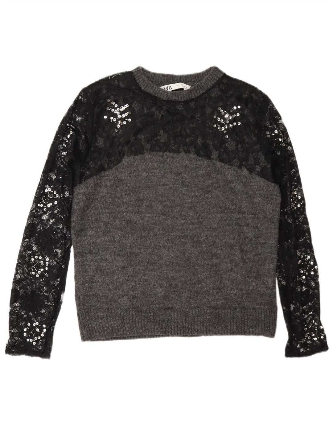 Zara Damen-Pullover mit Rundhalsausschnitt, Gr. 10, Größe S, Grau, Farbblock