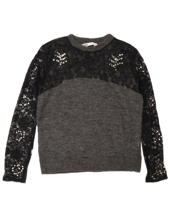 Zara Damen-Pullover mit Rundhalsausschnitt, Gr. 10, Größe S, Grau, Farbblock