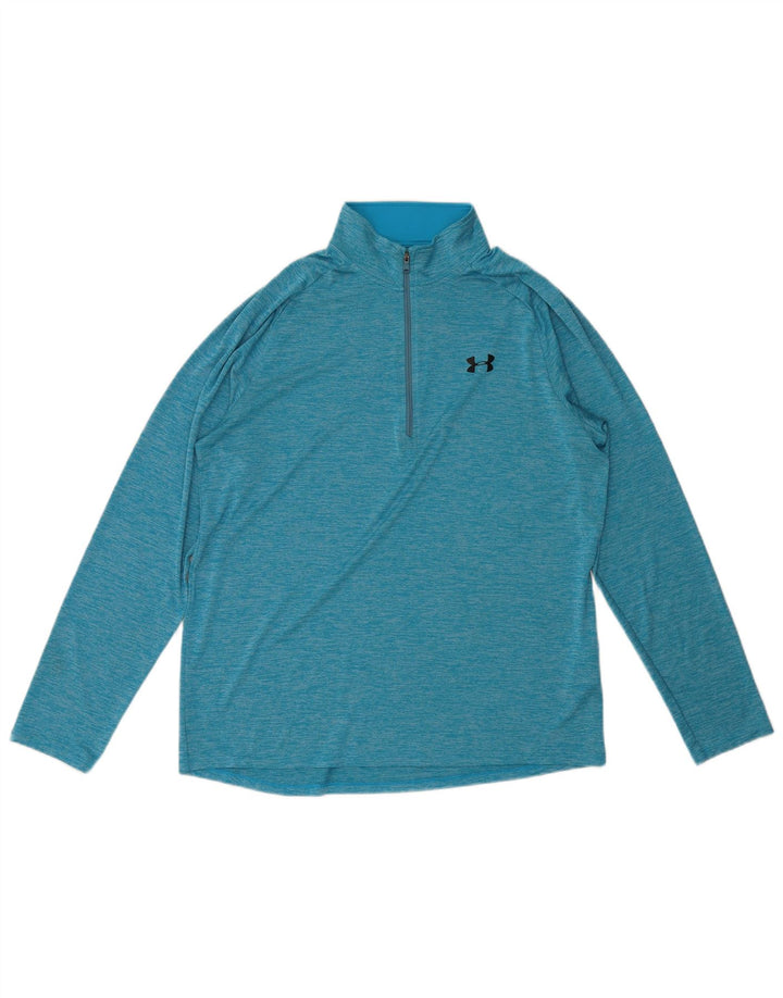 Under Armour Herren-Oberteil mit Reißverschluss, langärmlig, groß, blau geflecktes Polyester