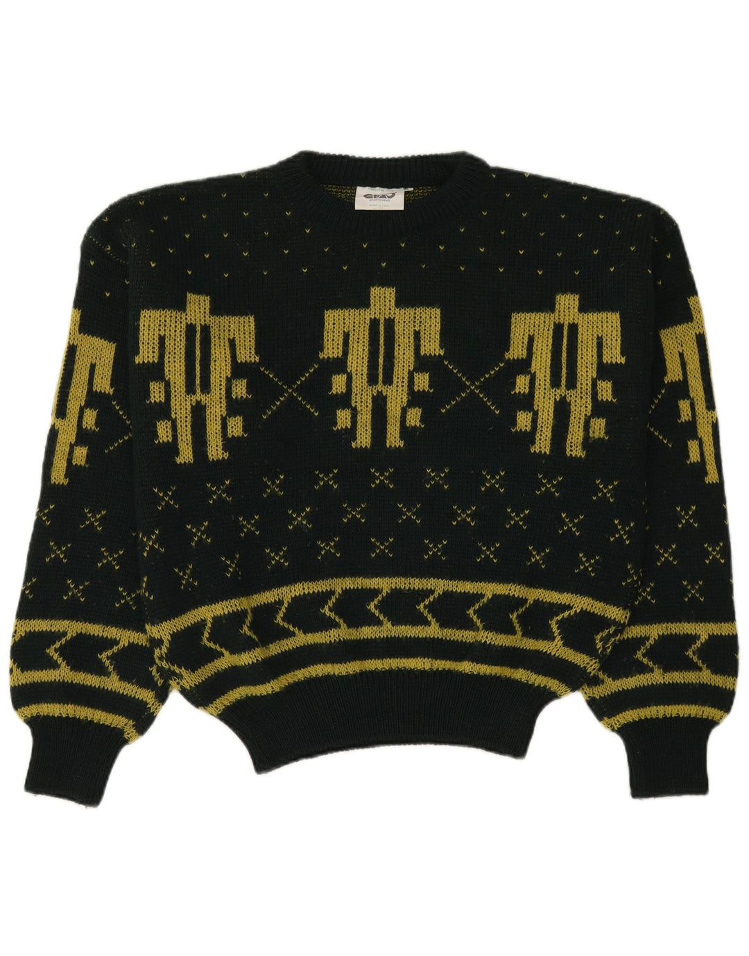 CIAO Herren-Pullover mit Rundhalsausschnitt, groß, grüne Fair-Isle-Wolle