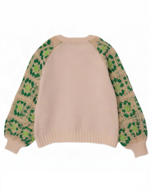 Zara Damen-Pullover mit U-Boot-Ausschnitt, Gr. 10, Größe S, weiß, geometrisch