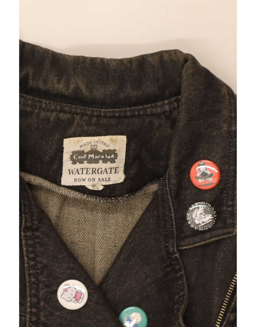 Vintage Damen Übergroße Crop Denim Bikerjacke UK 14 Mittelschwarze Baumwolle