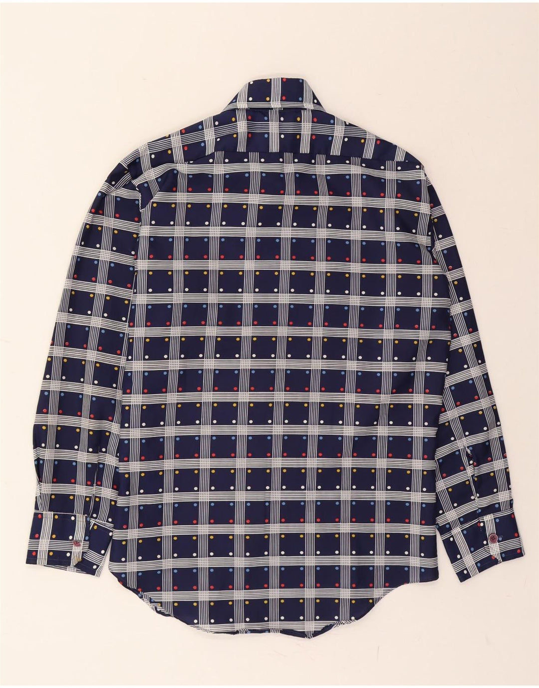 PRINCE ROMANO Mens Abstract Pattern Shirt Large Navy Blue Polyester Vintage Prince Romano and Second-Hand Prince Romano from Messina Hembry 