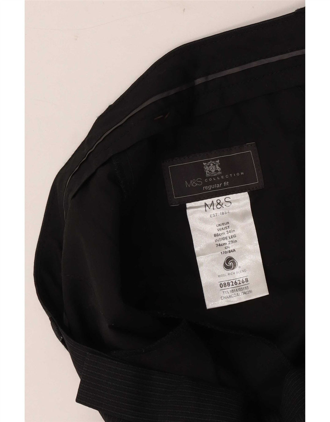 Marks & Spencer Herren-Freizeithose mit normaler Passform, W34, L29, grau gestreifte Wolle