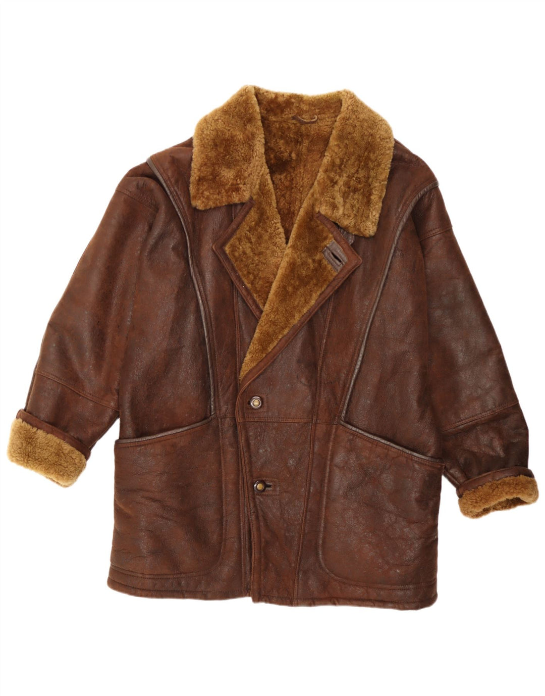 Vinci Herren-Shearling-Jacke, UK 40, großes braunes Shearling