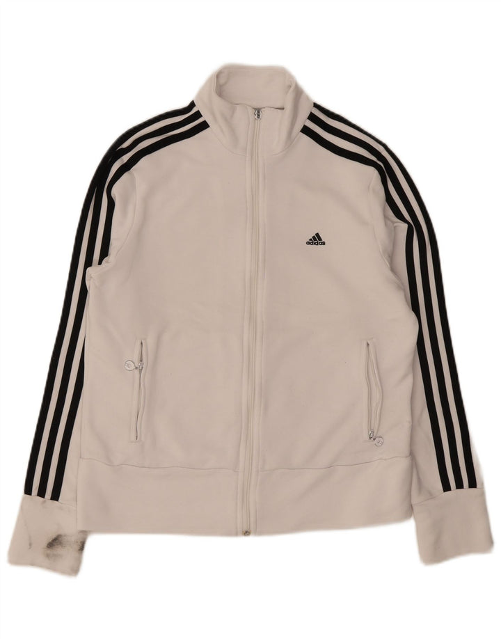 Adidas Damen Trainingsanzug Top Jacke UK 16 Large Weiß Polyester