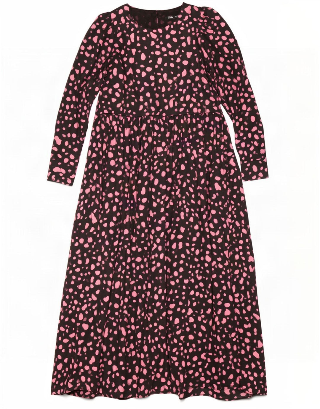 Zara Damen-Maxikleid mit langen Ärmeln, UK 12, Mittelschwarz geflecktes Polyester