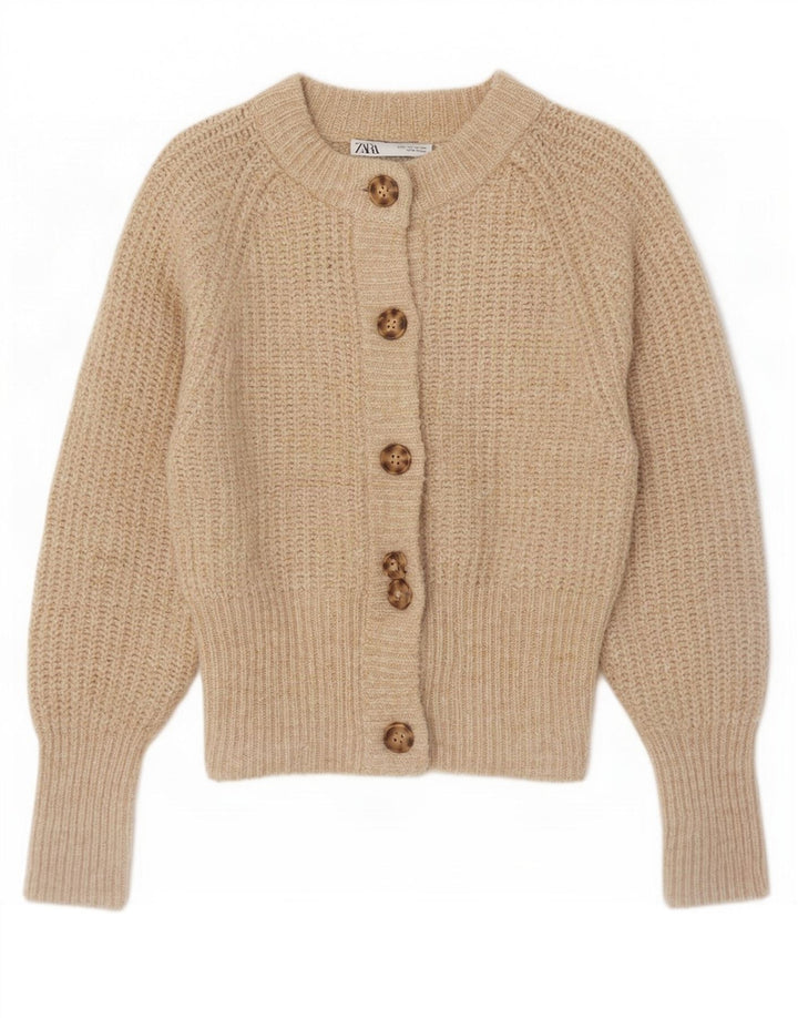Zara Damen-Cardigan-Pullover UK 12 Medium Beige Polyester