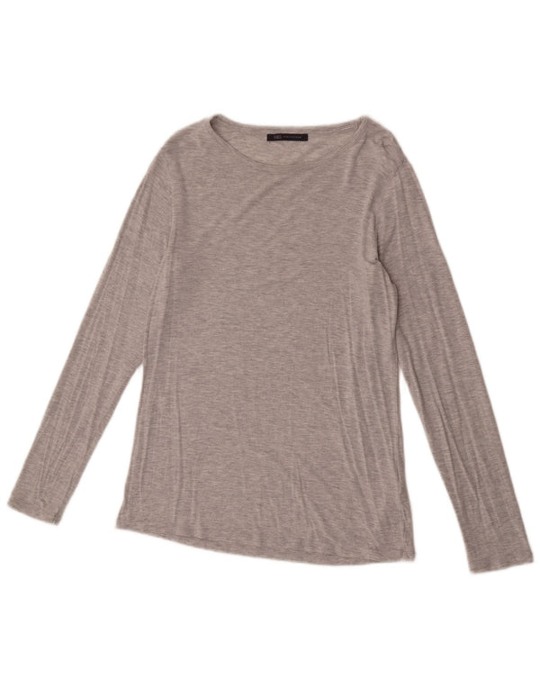 Marks & Spencer Damen Top Langarm UK 14 Mittelgrau Modal