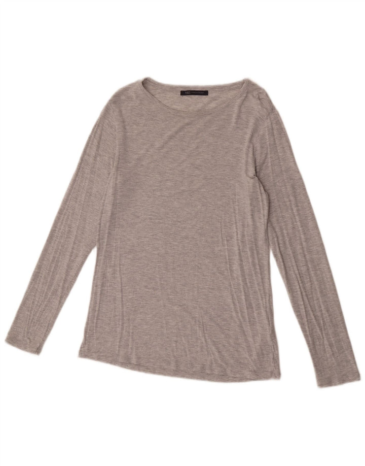 Marks & Spencer Damen Top Langarm UK 14 Mittelgrau Modal