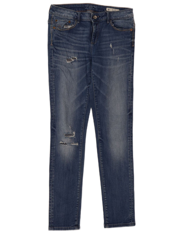 Zara Damen Distressed Mid Rise Skinny Jeans EU 40 Medium W30 L30 Blau