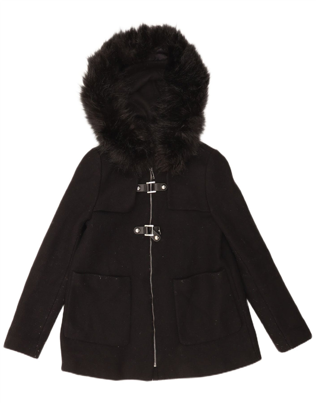 Zara Damen-Windbreakerjacke mit Kapuze, UK 10, kleine schwarze Wolle