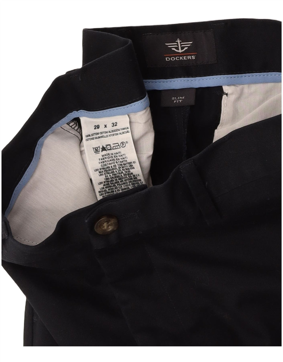 DOCKERS Herren Slim Fit Chinohose W29 L32 Marineblaue Baumwolle