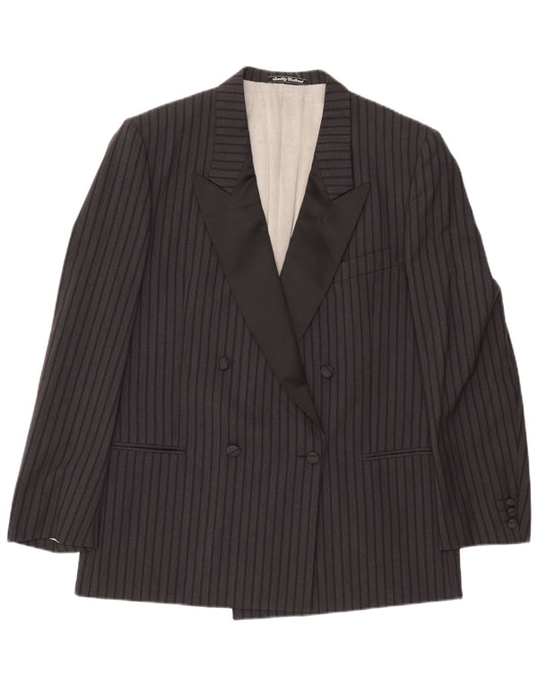 Fila Damen Zweireihige Blazerjacke IT 52 2XL Schwarze Nadelstreifenwolle