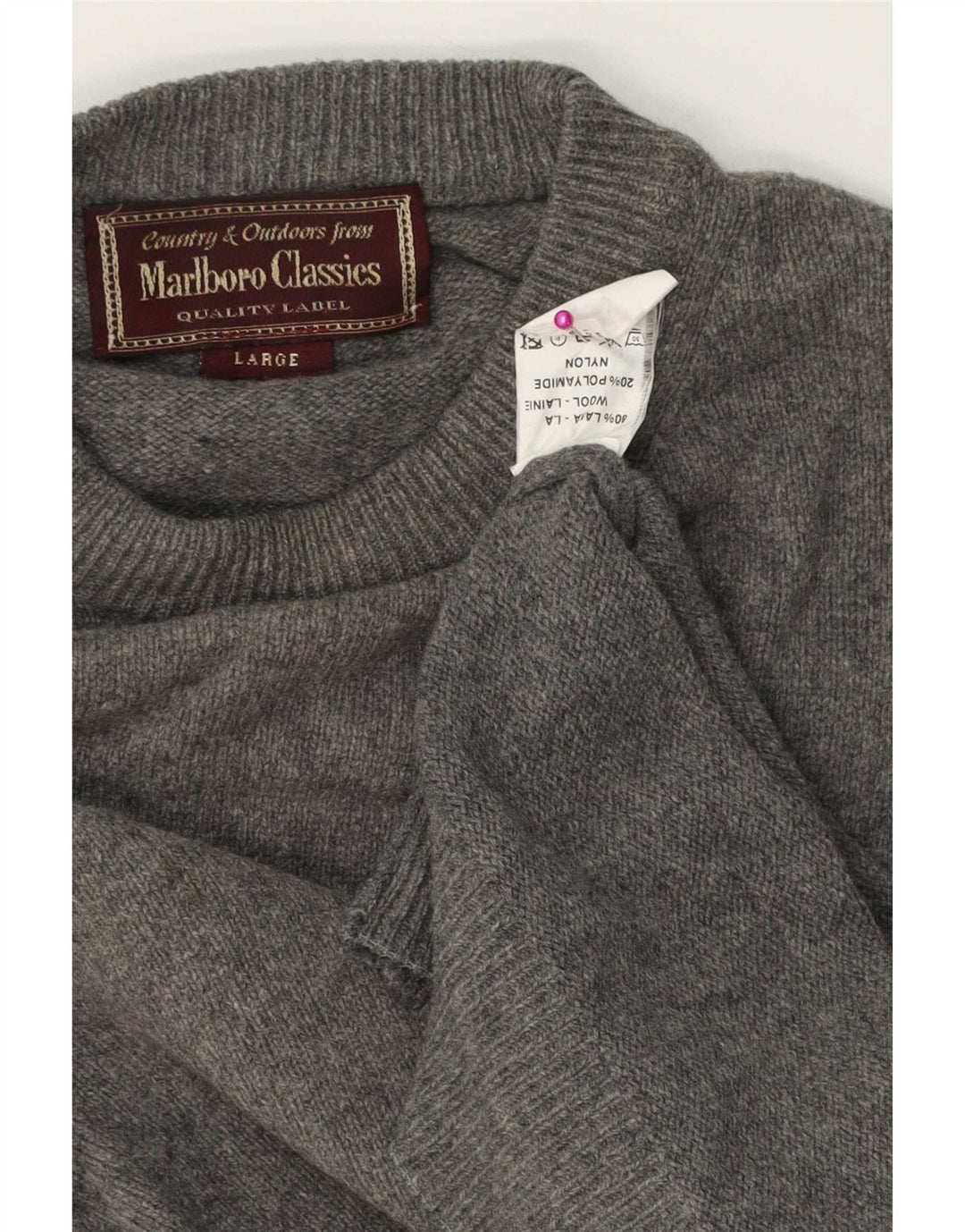 Marlboro Classics Herren-Pullover mit Rundhalsausschnitt, Größe L, graue Wolle
